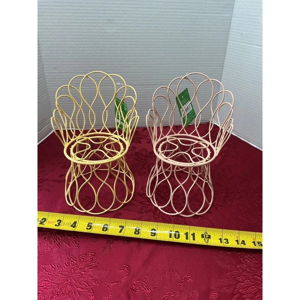 Ashland Spring Tabletop Decor Wire Chair Plant Stand Set Yellow Pink Pastel 2pc - Picture 2 of 6